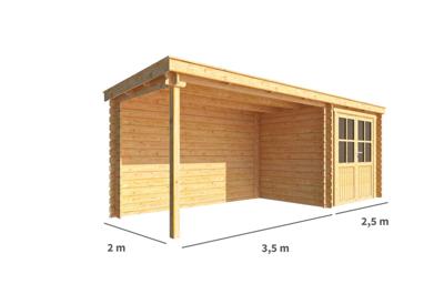 Blokhut met overkapping Els 600 cm bij 200 cm diep Lessenaarsdak - Warentuin collection