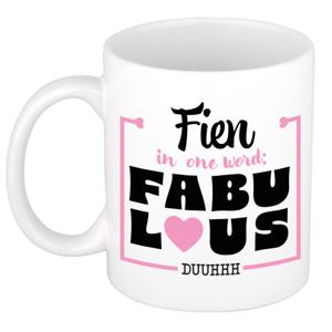 Naam mok Fien - wit - Fabulous - keramiek - 300 ml - cadeau collega beker