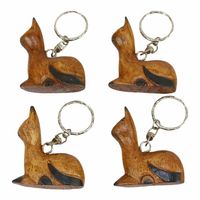 Houten Sleutelhangers Katten Naturel (Set van 4) - thumbnail