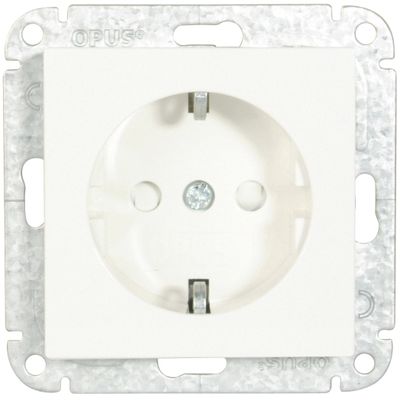 Opus 55 geaarde contactdoos met kinderbeveiliging zonder krallen polarwit