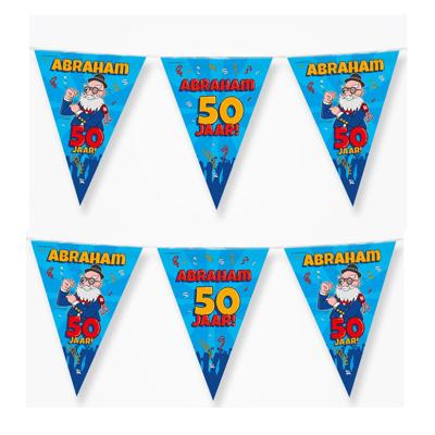 50 Abraham party vlaggenlijn - 3x - 10 meter - 50 jaar verjaardag feestartikelen - versiering - plas 50 Abraham party vlaggenlijn - 3x - 10 meter - 50 jaar verjaardag feestartikelen - versiering - plas