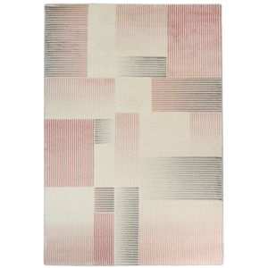 Vloerkleed - Relief - Geblokt - Pastel Grijs-Roze-80 x 150 cm