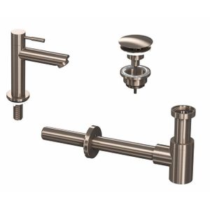 INK 1A Fonteinkraanset - staande Fonteinkraan - laag - always open - plug en designSifon - nikkel geborsteld 9902405