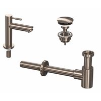 INK 1A Fonteinkraanset - staande Fonteinkraan - laag - always open - plug en designSifon - nikkel geborsteld 9902405