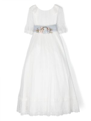 AMAYA robe longue à appliques fleurs - Blanc