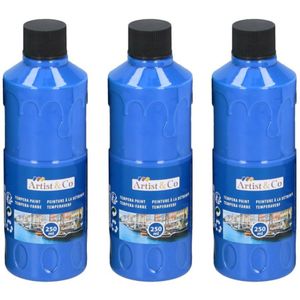 3x Acrylverf / temperaverf fles blauw 250 ml