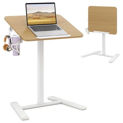 Verstelbare Bijzettafel met Verborgen Wielen en 90° Kantelbare Tafelblad Verrijdbare Bureautafel in Hoogte Verstelbaar Laptoptafel
