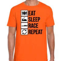 Eat sleep race repeat supporter / race fan t-shirt oranje voor heren - thumbnail