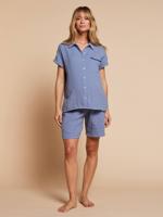 Pyjama short dames zwangerschap borstvoeding chambrayblauw