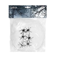 Decoratie spinnenweb/spinrag met spinnen - 100 gram - wit - Halloween/horror versiering - thumbnail