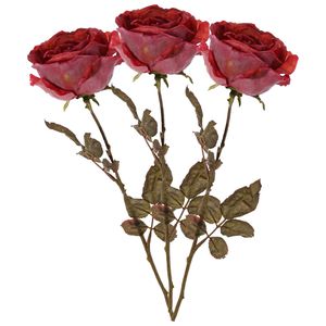 Kunstbloem roos Calista - 3x - rood - 66 cm - kunststof steel - decoratie bloemen