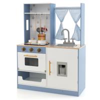Houten Speelkeuken voor Kinderen Gordijnen/Fornuis/Gootsteen/Oven/Waterdispenser/met Geluiden en Lichtjes voor Kinderen Vanaf 3 Jaar