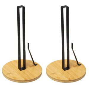 2x Stuks ronde keukenrolhouder met stop 16,5 x 28 cm van bamboe/metaal