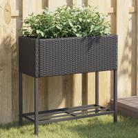 Plantenbak met schap poly rattan zwart - thumbnail