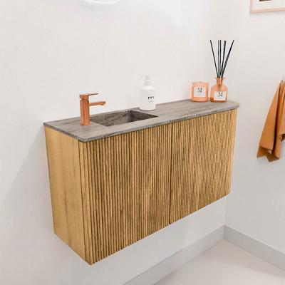 Toiletmeubel Mondiaz Joya Dlux | 81.6 cm | Meubelkleur Oak | Faye wastafel Oza Wasbak Links | 1 kraangat