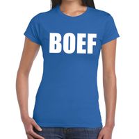 Boef tekst t-shirt blauw dames - thumbnail