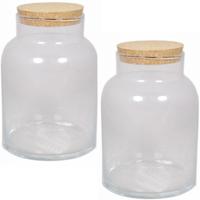 Floran terrarium vaas - 2x - glas - 8 liter - met kurk deksel - 18 x 27 cm - Plantenpot van glas