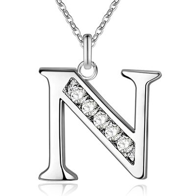 Zilverkleurige Letter N Dames Ketting met Zirkonia