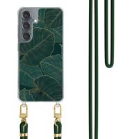 Samsung Galaxy S25 hoesje met groen koord - Monstera leaves