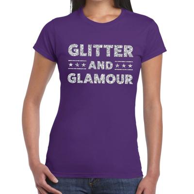Glitter and Glamour Feestkleding T-shirt - Paars - zilver glitters letters - voor dames - Kleding