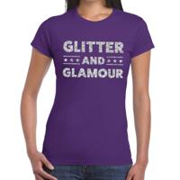 Glitter and Glamour Feestkleding T-shirt - Paars - zilver glitters letters - voor dames - Kleding