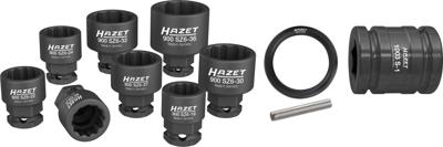 HAZET Krachtdopsleutelset 900SZ6/11 · 1/2 inch (12,5 mm) vierkant hol, 24 mm buitenzeskant · Buitentwaalfkant tractieprofiel · 11-delig · 19 · 21 · 22