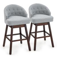 Set van 2 Draaibare Barstoelen Rubberhouten Poten Gewatteerde Rug Ademende Linnen Stof Getuft Ontwerp Strakke Klinknagels
