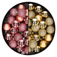 40x stuks kunststof kerstballen 3 cm goud en roze   -