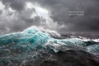 Karo-art Schilderij - Woeste zee , Blauw zwart wit , 3 maten , Wanddecoratie - thumbnail