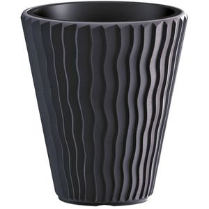 Prosperplast Plantenpot/bloempot Sand Waves - buiten/binnen - kunststof - antraciet - D30 x H33 cm - Plantenpotten