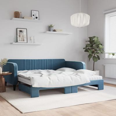 Slaapbank onderschuifbed en matrassen 100x200 cm fluweel blauw