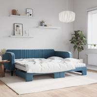 Slaapbank onderschuifbed en matrassen 100x200 cm fluweel blauw