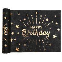 Santex Verjaardag tafelloper op rol - zwart/goud - 30 x 500 cm - Feesttafelkleden - thumbnail