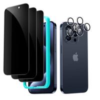 iPhone 15 Pro Tempered-Glass Privacy Screen Protector Set - 3 Screen Protectors + 2 Sets of Lens Protectors