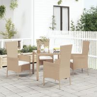 Tuinstoelen 4 st met kussens poly rattan beige