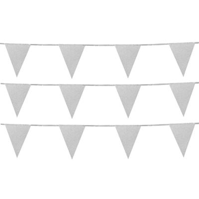 Boland glitter vlaggenlijn - 3x - zilver - 6 meter - karton - versiering - glitter and glamour thema