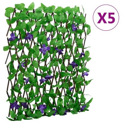 VidaXL Kunstplant klimop op latwerk 5 st uittrekbaar 180x70 cm groen