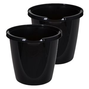 Emmer - 2x stuks - 10 liter - Kunststof - Zwart - 29 x 29 x 27 cm