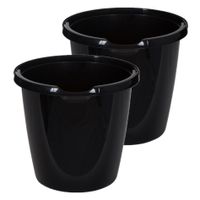 Emmer - 2x stuks - 10 liter - Kunststof - Zwart - 29 x 29 x 27 cm