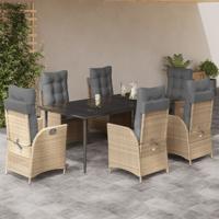 7-delige Tuinset met kussens poly rattan beige