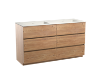 Storke Edge staand badmeubel 150 x 52 cm ruw eiken met Mata dubbele wastafel in mat witte solid surface