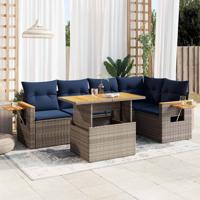 6-delige Loungeset met kussens poly rattan acacia grijs