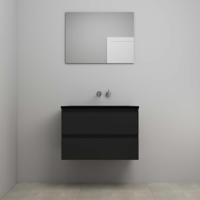 On-Line Badkamermeubelset - 80 cm - Voorgemonteerd - Ladestructuur - Acryl Wastafel - zonder Kraangat - Spiegel - Mat Zwart