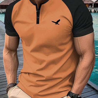 Bon&Bon Men's Graphic Henley T-Shirt - Grey Raglan Sleeve Summer Tee Coffee Brown / S