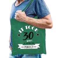 Cadeau tas voor heren - 30 en perfect - groen - katoen - 42 x 38 cm - dertig - shopper