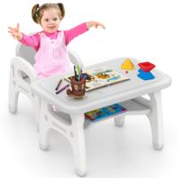 Tafel en Stoel voor Kinderen met Schattig Dinosaurus Ontwerp Bureau en Stoel voor Activiteiten met Opbergbakje en Constructiespelletjes