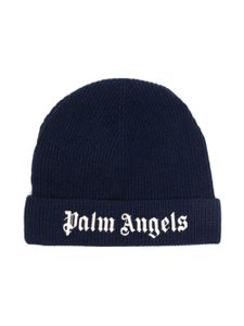 Palm Angels Kids bonnet en maille nervurée à logo brodé - Bleu