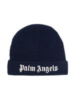 Palm Angels Kids bonnet en maille nervurée à logo brodé - Bleu - thumbnail