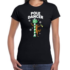 Foute humor Kerst T-shirt paaldanser rendier voor dames zwart