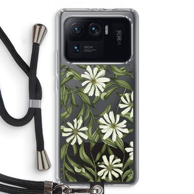 Wit bloemenpatroon: Xiaomi Mi 11 Ultra Transparant Hoesje met koord